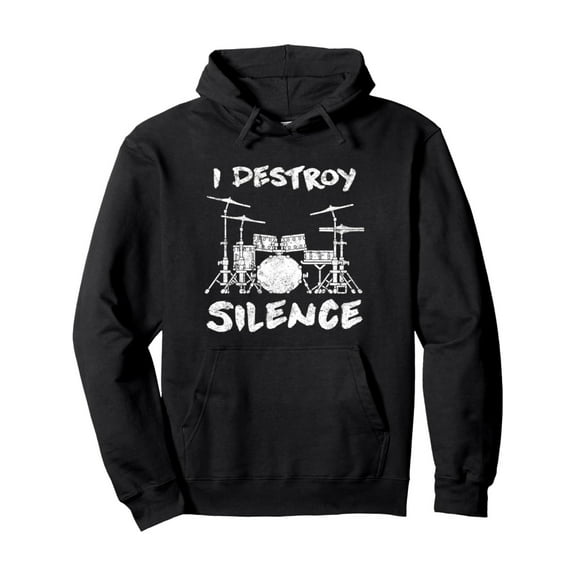 I Destroy Silence Drummer Hooded Sweatshirt - Casual Black Hoodies with Ultra Soft Casual Hooded Sweatshirt - Fashionable Cut with Front Pouch Pocket, Warm & Comfy for Everyday Daily Wear