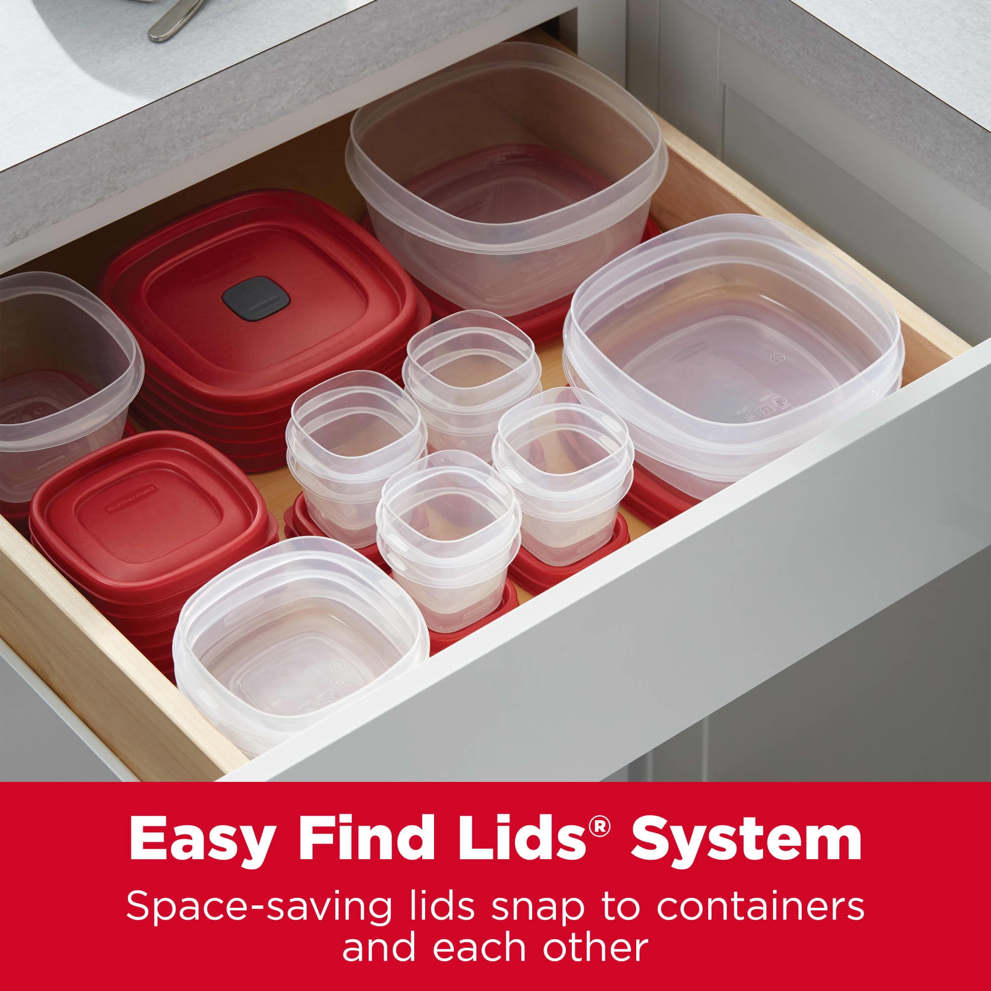 Rubbermaid Easy Find Lids Food Storage Containers with Vented Lids, 26 Piece Set, Red