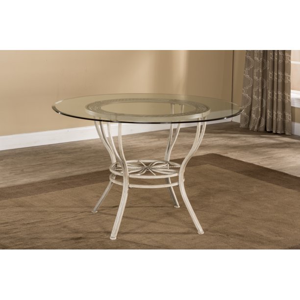 Hillsdale Furniture Napier 48" Round Metal GlassTop Dining Table, Aged