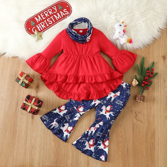 NIEWTR Toddler Girl Lightweight Soft Baby Clothes Ruffle Long Sleeves Heart Pants 3Pcs Baby Girl Outfits 3t 4t 5t 6t(A-Red,5-6 Years)