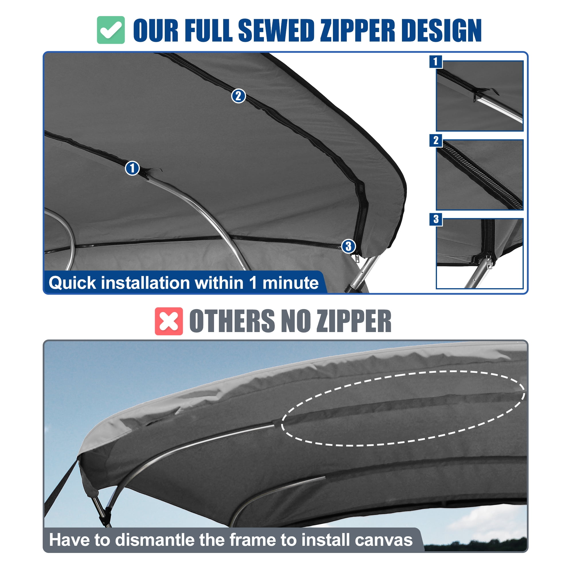 Unique Bargains 4Bow 8'Lx54"Hx91"-96"W Bimini Top Canvas