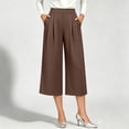 thumbnail image 5 of YuXingFu Womens High Waist Wide Leg Pleated Capri Pants - Side Pockets Work Summer Spring Brown L, 5 of 7
