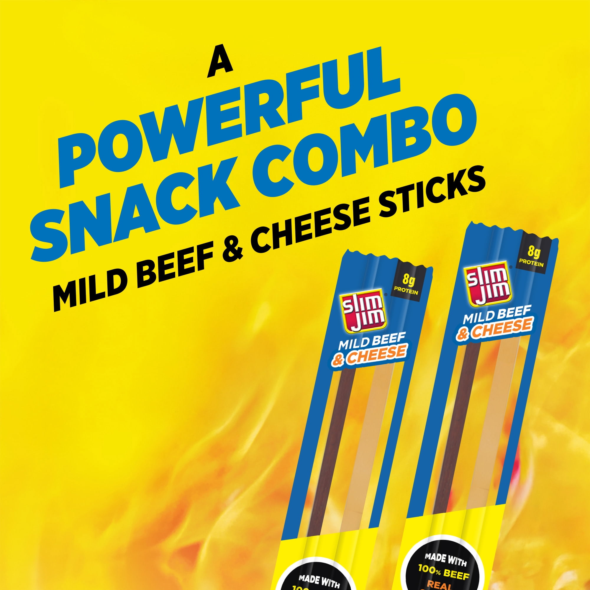 Slim Jim Beef Jerky Meat Sticks & Cheese, Mild Flavor, 8g Protein per Serving, 1.5 oz.