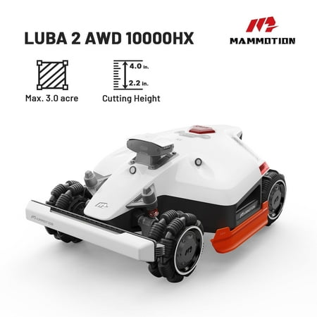 LUBA 2 AWD 10000HX Perimeter Wire Free Robotic Lawn Mower for 3 Acres, UltraSense AI Vision, 2.2"-4.0" Adjustable Cutting Height