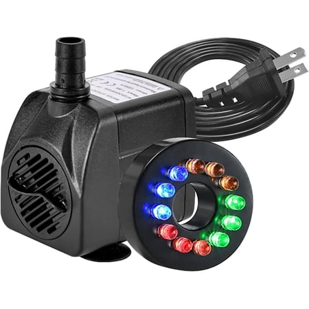 16W Submersible Fountain Pump with 12 Color Changing LED Lights Mushroom & Blossom Spray Head Kit for Aquarium Fish Tank Pond Outdoor Water Feature Decor