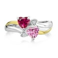 thumbnail image 2 of Gem Stone King 925 Silver and 10K Yellow Gold Red Created Ruby and Pink Moissanite and White Lab Grown Diamond Ring for Women (1.12 Cttw, July Birthstone, Heart Shape 5MM, Size 7), 2 of 5