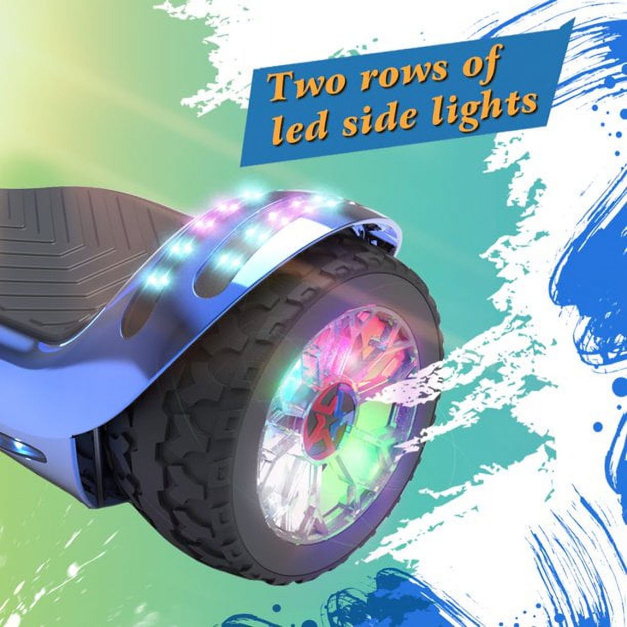 Hoverboard All-Terrain LED Flash Wide All Terrian Wheel with Bluetooth Speaker Dual LED Light Self Balancing Wheel Electric Scooter Chrome Blue - image 2 of 5