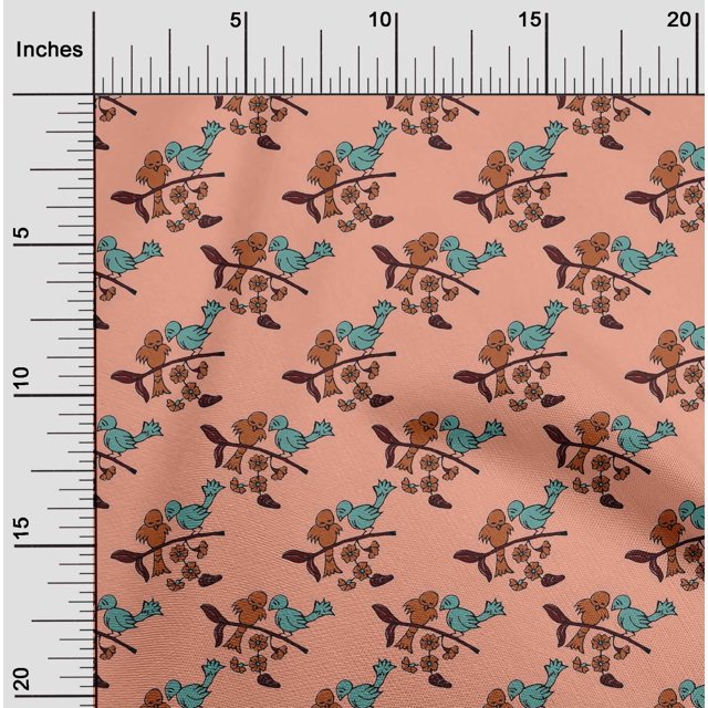 oneOone Georgette Viscose Fabric Leaves|Bird & Floral Block Print Sewing Fabric BTY 42 Inch Wide
