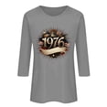 thumbnail image 4 of Women's Summer Tees Crew Neck 3/4 Length Sleeve Print Pullover Tops Vintage Casual 1976 Graphic T Shirts (S, Gray), 4 of 4