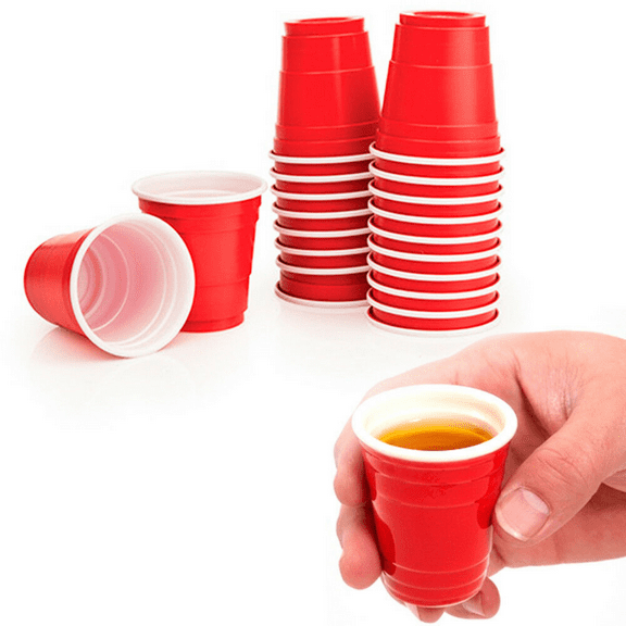 Plastic Shot Glasses 2oz -60 Count Mini Red Disposable Plastic Shot Cups, Jello Shots, Perfect Size for Serving Condiments, Snacks, Samples Tastings Beer Pong Game Party Snacks