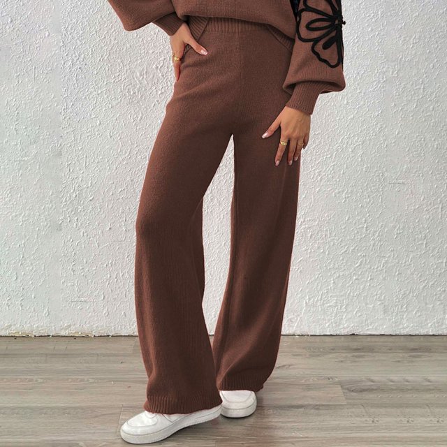 WILLBEST Pantalones Casuales de Mujer, de Cintura Alta y Pierna Ancha, con Diseño Floral Bordado para Un Estilo Diario y Un Uso Cómodo. Extra Grande