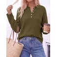 thumbnail image 4 of PRETTYGARDEN Women's Fall Button Up Cozy Pullover Sweaters | Stretchy Soft Knit, Drop Shoulder Long Sleeve Tops, Henley Crewneck Rolled Edge, Dressy Casual Blouses, Trendy Winter Clothes, 4 of 8