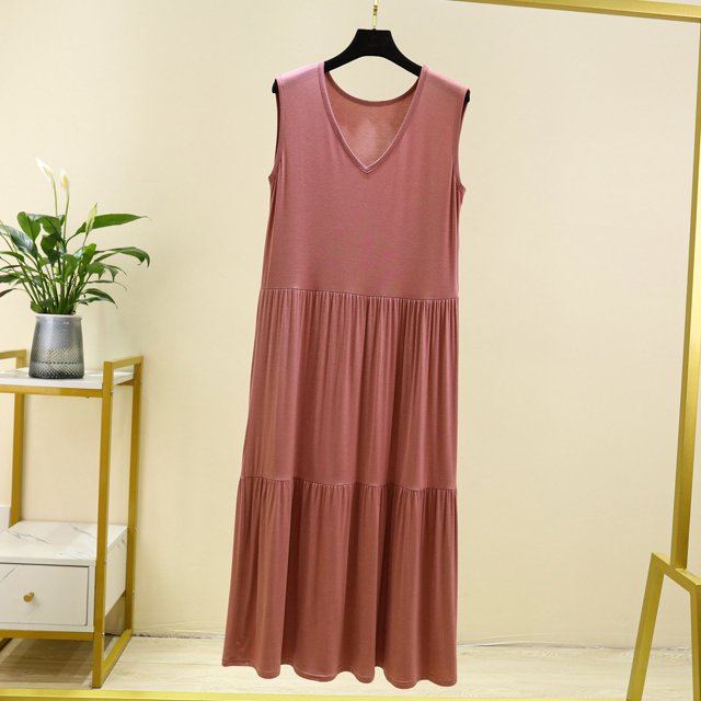 Sakmal Robe de Pyjama pour Femmes Grande Taille Débardeurs de Sommeil Coton Tenue d'Intérieur Sans Manches Débardeurs de Sommeil Roses