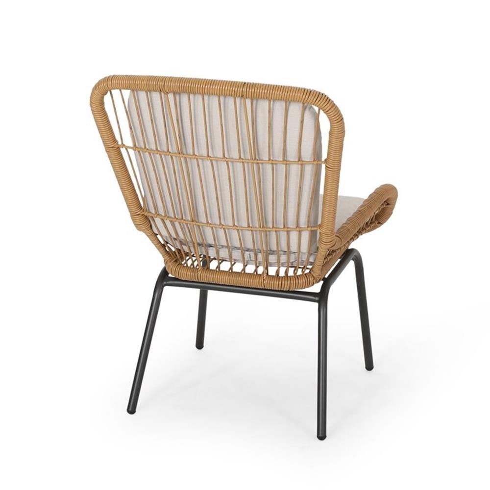 Noble House Pabrico Outdoor Metal and Wicker Club Chair - Brown/Beige (Set of 2)