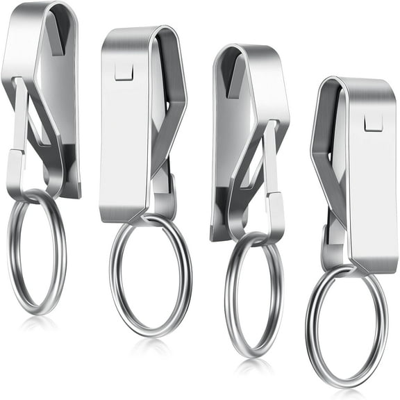 Lsupdaol 4 Pieces Belt Key Clip Key Holder Security Metal Keychain Clip Ring for Men Home Office Supplies(Silver)