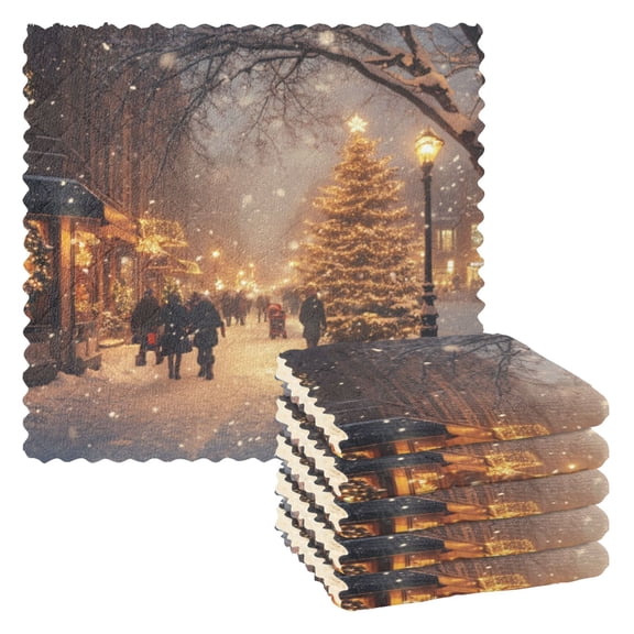 6 Pieces of Kitchen Towels 11x11Inch Kitchen Dish Cloths Kitchen Dish Towels Reuseable Cleaning Cloths Christmas Street