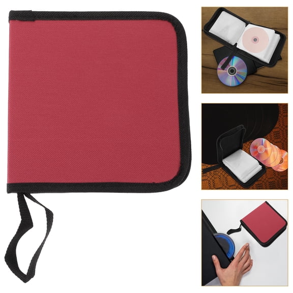 Clispeed Dark Red Portable Disc Storage Pouch Lightweight Zipper Cd Case for Convenient Media Carrying