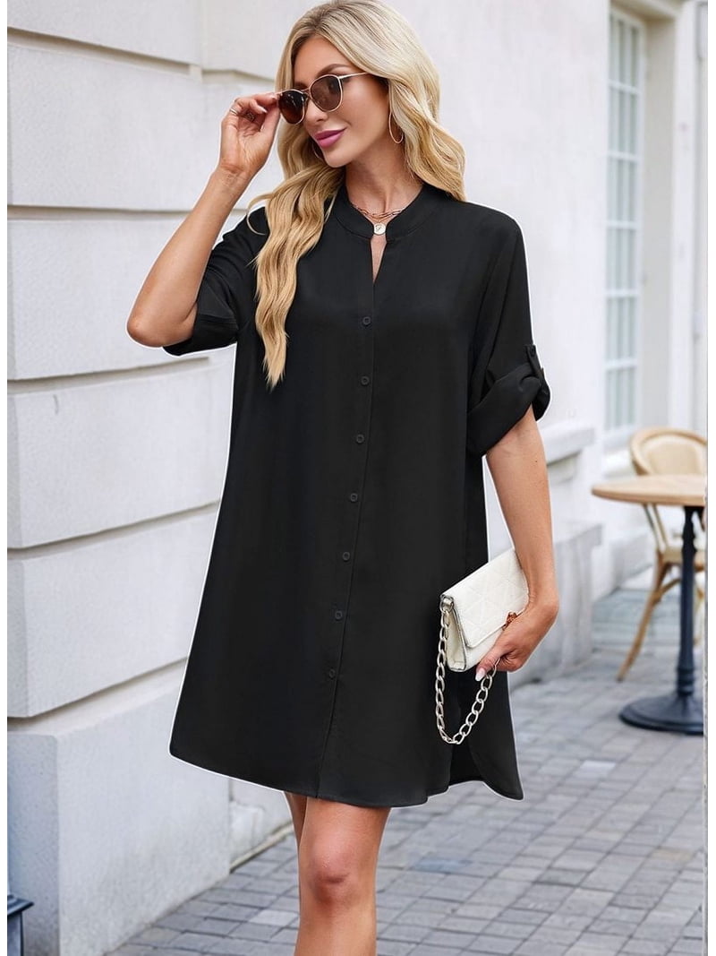 chinese dress ladies White Button Front Shift Dress main image 0