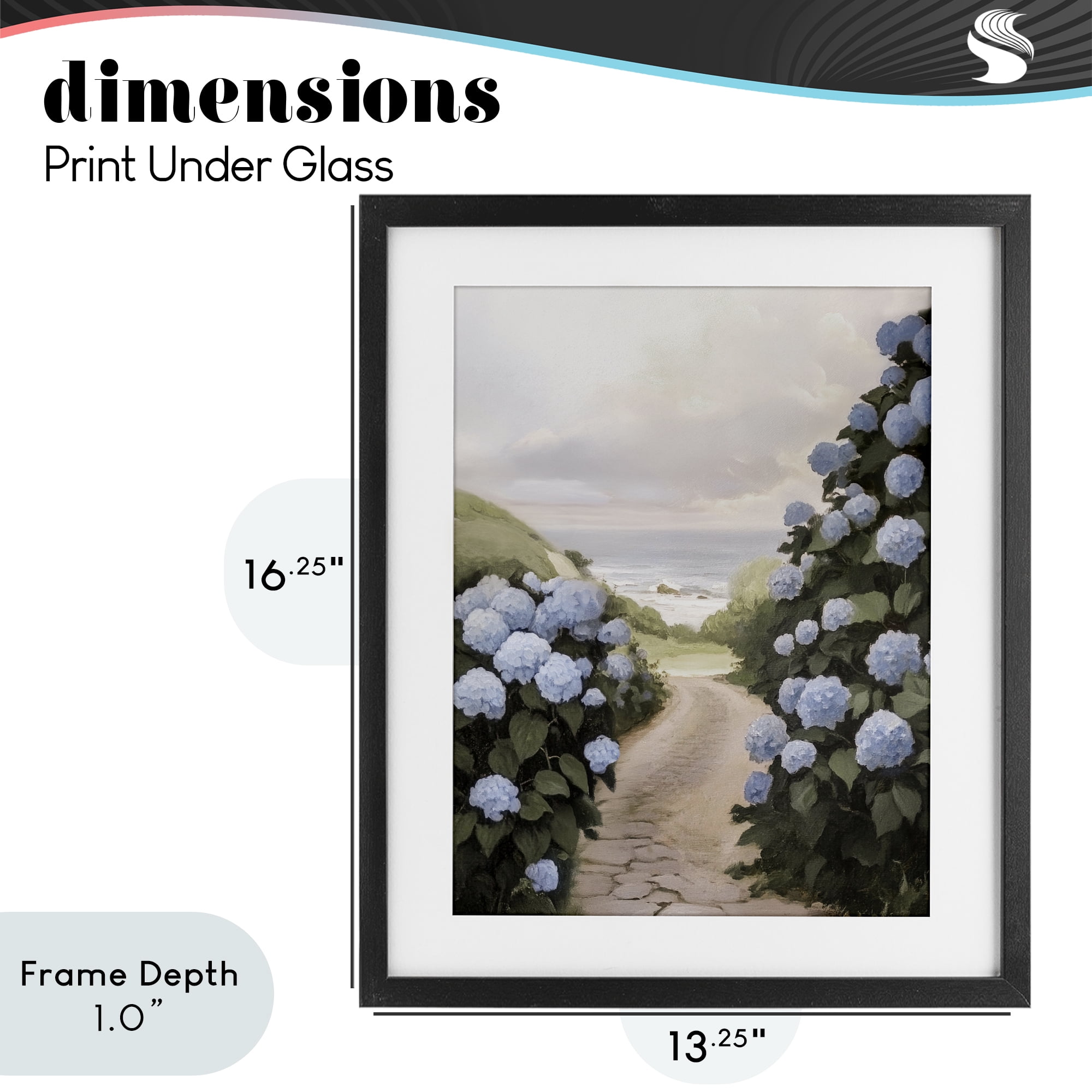 Stupell Industries Coastal Hydrangea Pathway Black Framed Print Under Glass, design by Sisi and Seb