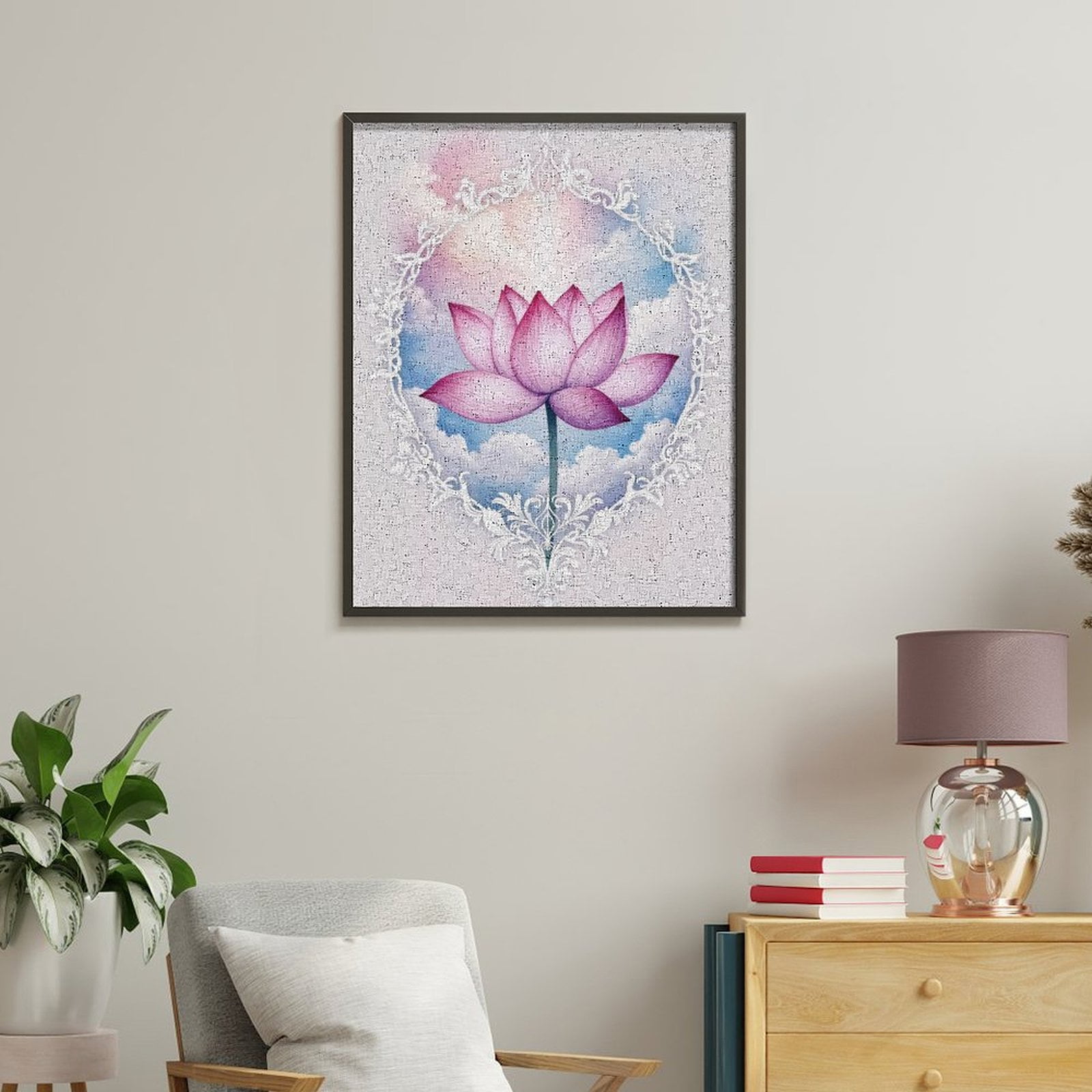 Paint By Numbers Kit for Adults Beginner - DIY Elegant Lotus Sky Art Deco Canvas Painting Kits for Adults, Frameless Paint By Number for Adults for Home Wall Decor 16x20 Inch
