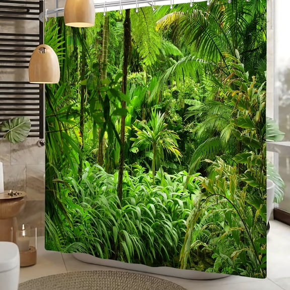 Pbobriich Green Jungle Shower Curtain Forest Rainforest Bathroom Decor,Waterproof Fabric with Hooks,72x72 Inch