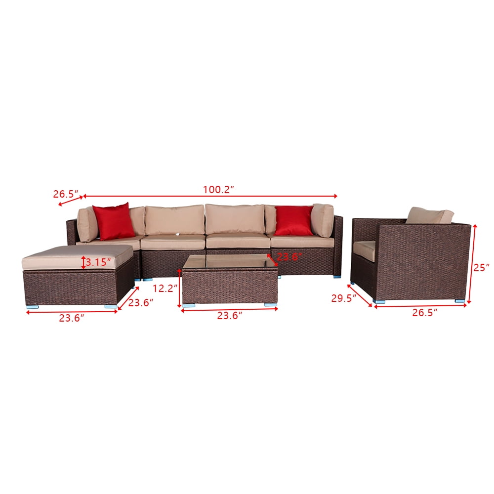 Ktaxon 7 Pieces Outdoor Sectional PE Rattan Sofa Set, Wicker Sectional Set, Patio Set for All Weather Cushion, Brown