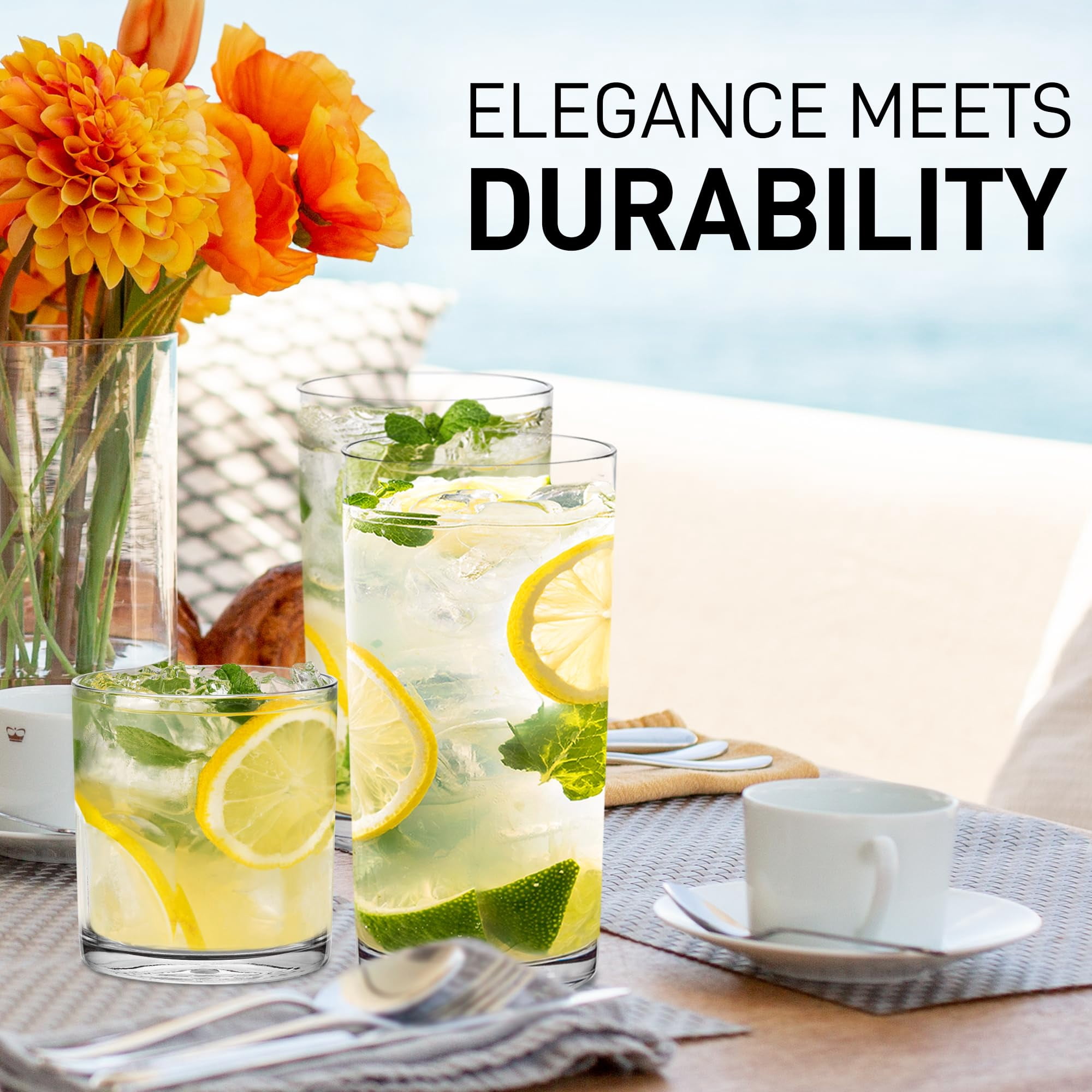 Zulay Kitchen Clear Plastic Drinking Glasses Set of 8 - Acrylic 12 oz & 16 oz  Beverage Tumblers, Shatterproof