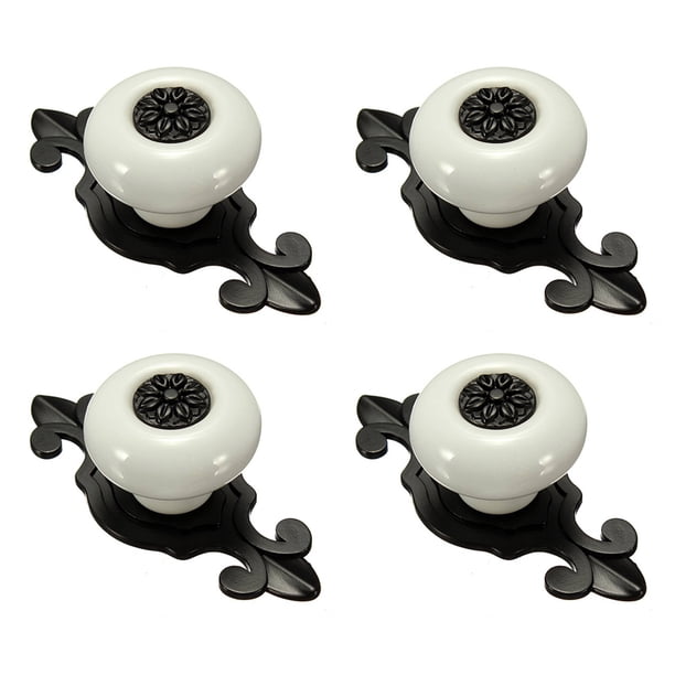 4X Perillas para Puertas de Ceramica Vintage para Cajon Armario Manija del Tiron del Guardarropa Blanco + Negro