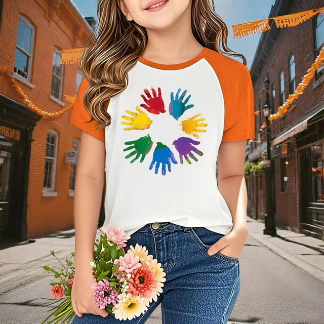 YUNAFFT T-shirt Unisexe à Manches Raglan pour Enfants Imprimé Décontracté Style Festival Orange Décontracté