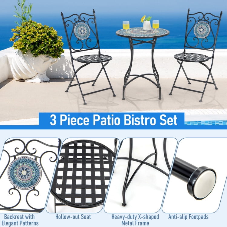Aimee Lii 3 Piece Patio Bistro Set with Mosaic Pattern, Outdoor Patio Furniture Set Aimee Lii 3 Piece Patio Bistro Set with Mosaic Pattern, Outdoor Patio Furniture Set