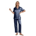 thumbnail image 6 of DAKIMOE Silk Satin Pajamas Set for Women Two-Piece Short Sleeve Shirt with Long Pajama Pant Set Soft Button Down Loungewear Nightwear Pjs Sleepwear for Women, 6 of 10