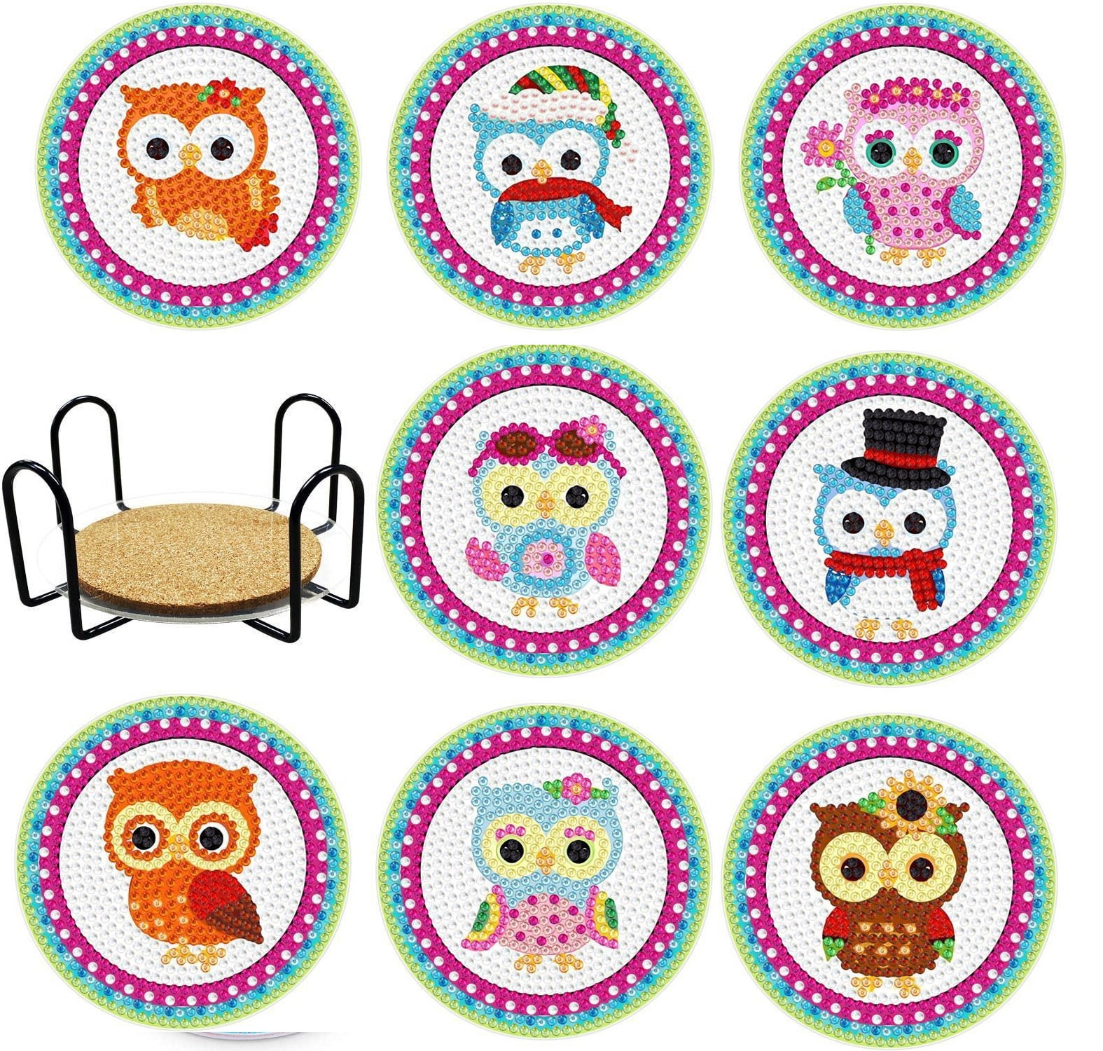 Casewin 8 PCS Diamond Painting Coasters, Owl Diamond Art Coasters Kits
