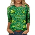 thumbnail image 2 of Mceream St Patricks Chandail de Jour pour Femmes Drôle Manches 3/4 Hauts Mignons Décontractés Col Rond T-Shirts Graphiques Trèfle Imprimé Floral 2026 Hauts Chemisiers Grande Taille Vert TTG, 2 of 5