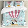thumbnail image 1 of Valentine's Day Duvet Cover Set King Size, Pattern of a Bride and a Groom Kissing in a Hot Air Balloon, Decorative 3 Piece Bedding Set with 2 Pillow Shams, Pale Seafoam Multicolor, by Ambesonne, 1 of 3