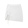 thumbnail image 3 of Levmjia Women Knit Hollow Out Mini Skirt Polyester High Waist Drawstring Irregular Split Hem Short Skirt Solid Color Casual For Beach Vacation Daily Summer Wear, 3 of 5