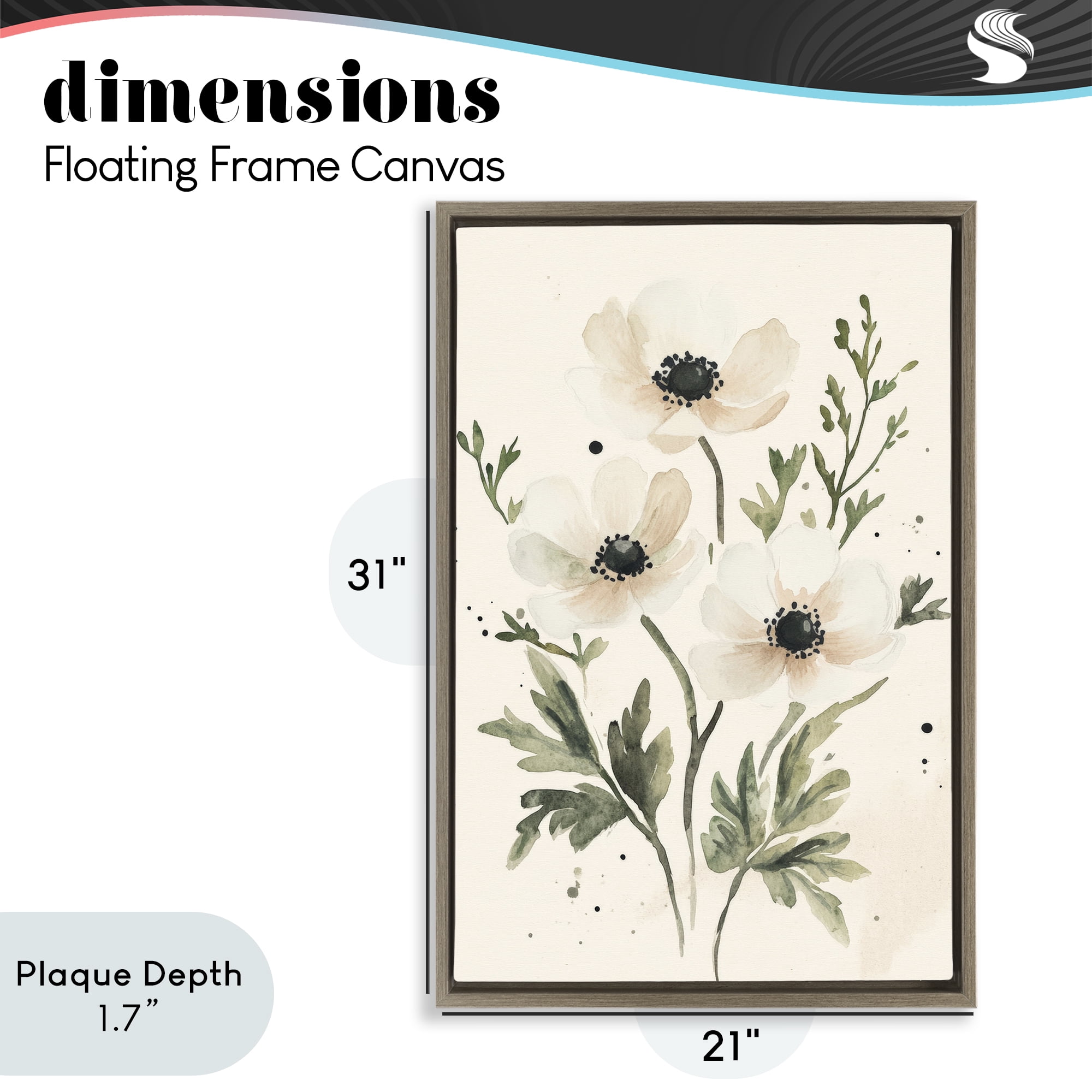 Stupell Industries Soft White Anemone Floral Brown Framed Floater Canvas Wall Art, design by Petal Prints Design