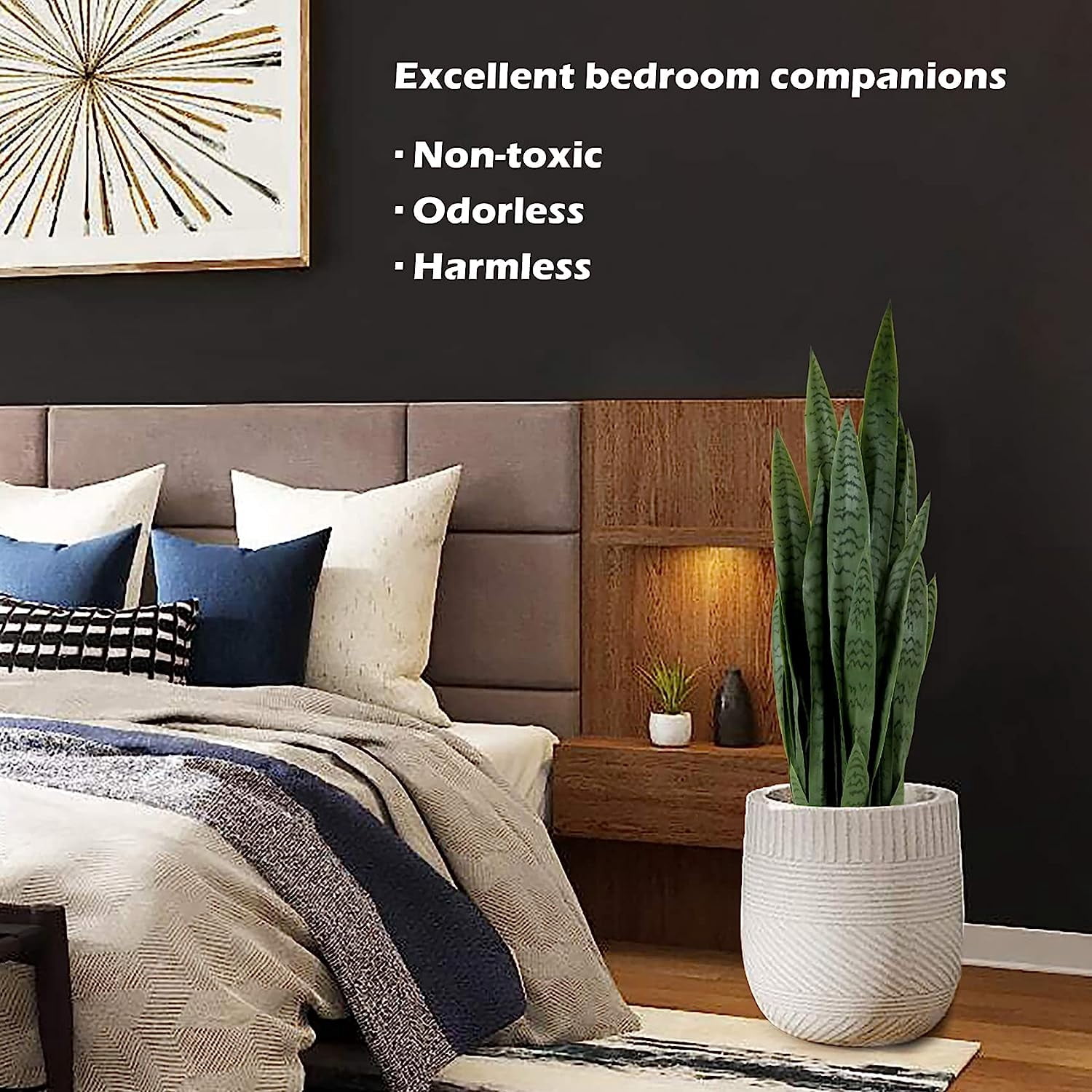 Garden 3ft Artificial Snake Plant Fake Sansevieria Indoor Outdoor, 28 Thick Leaves Lifelike Faux Silk Plant, Home Decor Mother in Law Tongue Plant 35in, with Black pot & Dry Moss Included, Green