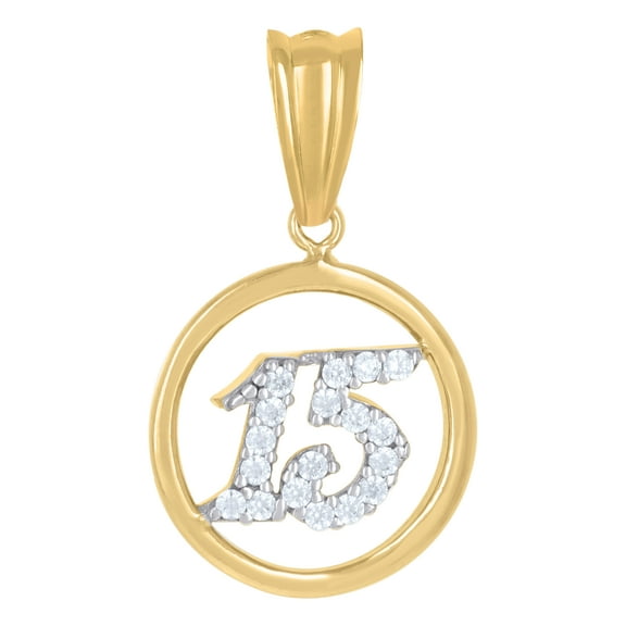 10kt Real Two-tone Gold Womens Cubic-Zirconia Anos 15 Quinceanera Charm Pendant