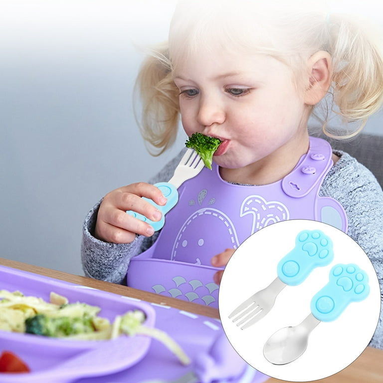 Hemoton 1 Set of Steel Spoon Fork Silicone Toddler Feeding Spoon for Kids Dinning, Size: 10.00