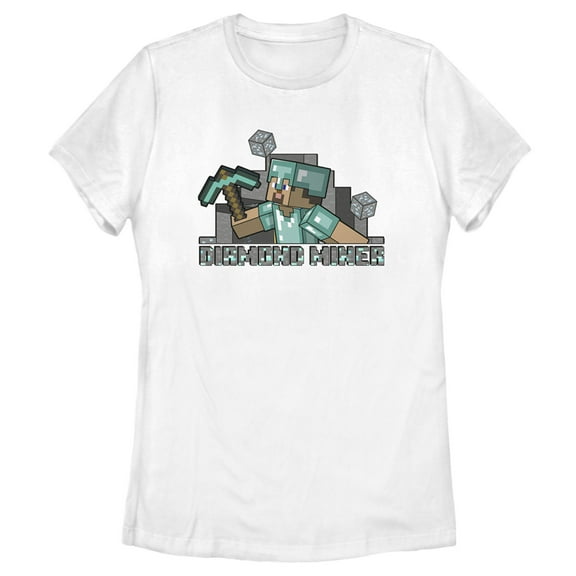 Women's Minecraft Diamond Miner Graphic Tee White Medium