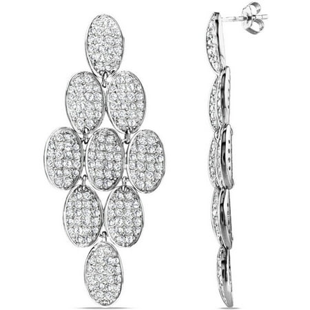 10 Carat T.G.W. CZ Sterling Silver Cluster Drop Earrings