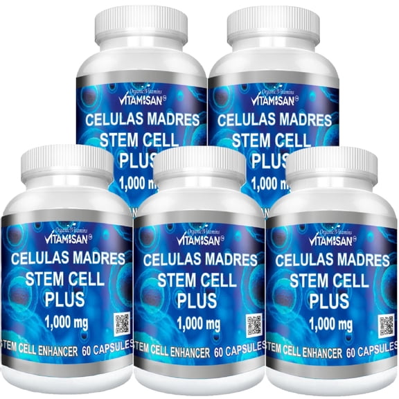 Vitamisan Stem Cell Plus 1000 mg – AFA Blue Green Algae with Spirulina – Natural Vitality & Antioxidant Support – 60 Capsules Each – 05 Bottle Wholesale Pack – Made in USA