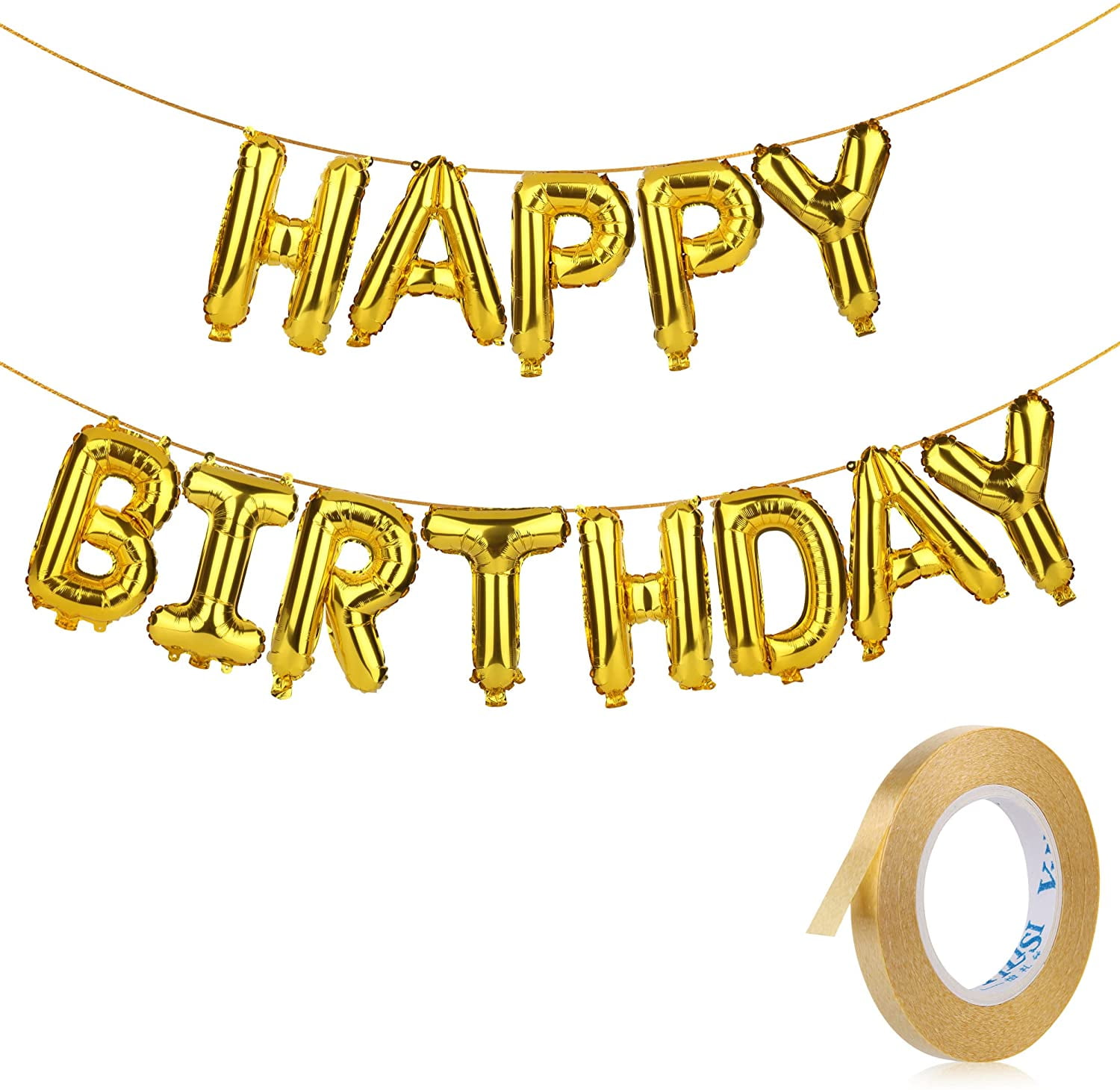 Mr. Pen- Happy Birthday Balloons, 15 pcs, Gold, Happy Birthday Banner, Happy Birthday Balloons Letters
