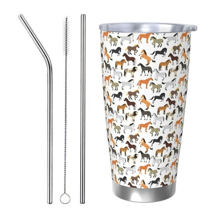 

Vsdgher Horse 20 Oz Stainless Steel Vacuum Insulated Travel Mug Coffee Cup for Home Office Outdoor Works Great for Ice Drinks and Hot Beverage -Straw Three-piece Set