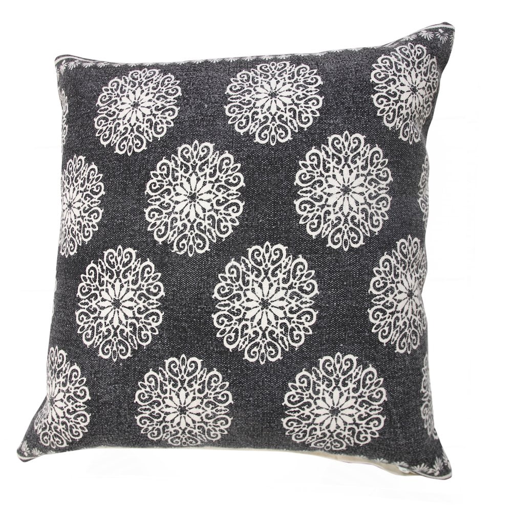 LR Home Ox Bay Hand-Woven Black/White Floral/Botanical All-Natural Cotton Pillow Cover