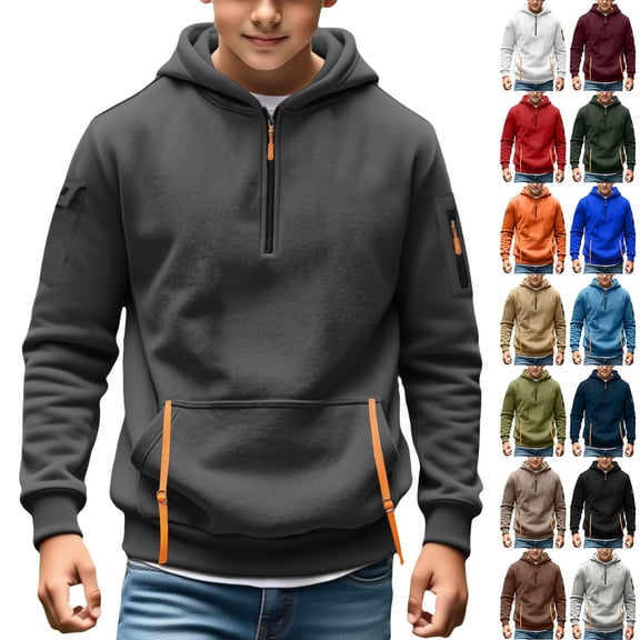 Blekii Boys Pullover Hoodie Long Sleeve, Boys Solid Color Pullover Hoodie, Long Sleeve Sweatshirt for Kids Toddler, Casual Outerwear for Fall Winter Play School Kids Fleece Lined Sweatshirt Play,