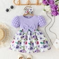thumbnail image 2 of Baby Dress New Floral Dress With Bow Headscarf Spring Summer 2 Piece Set Girl Dresses Purple 6 Months-9 Months, 2 of 7