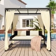 thumbnail image 1 of Outdoor Patio Swing Bed Black Metal Swing Daybed with Adjustable Curtains and Beige Cushions, 1 of 9