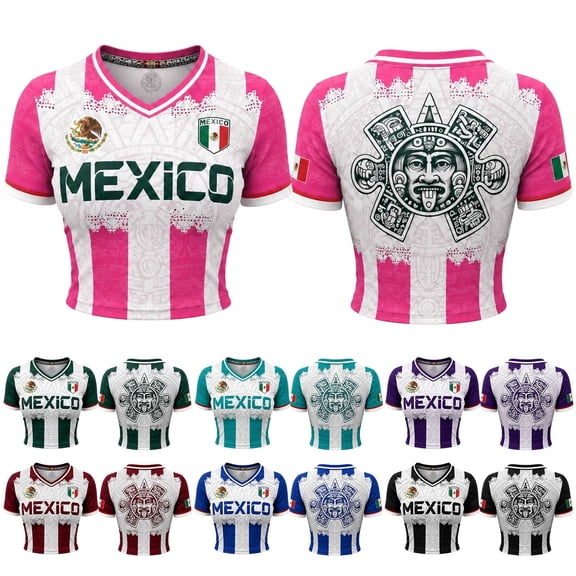 2026 New Mexico Soccer Jerseys Casual Athletic Top for Men, Mexican Jersey Soccer Crop Top, 2D Printed Short Sleeve V-Neck Training & Match Fan Shirt for Adult