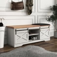 thumbnail image 2 of 47" Shoe Storage Bench,Entryway Bench,Modern Farmhouse Sliding Barn Door Storage Racks for Entryway Hallway,Brown+White, 2 of 6